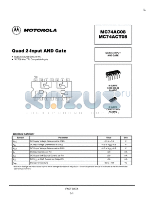 MC74ACT08ML2 datasheet - Quad 2 Input AND Gate