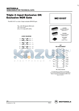 MC10107FNR2 datasheet - Triple 2-Input Exclusive OR/Exclusive NOR Gate