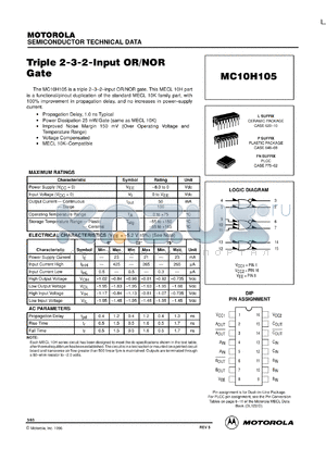 MC10H105ML1 datasheet - Triple 2-3-2-Input OR/NOR Gate