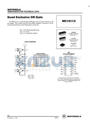 MC10113FNR2 datasheet - Quad Exclusive OR Gate