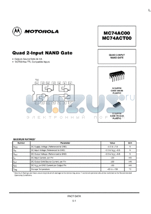 MC74AC00ML1 datasheet - Quad 2 Input NAND Gate