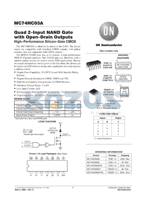 MC74HC03ADTEL datasheet - Quad 2-Input NAND Gate With Open-Drain Outputs