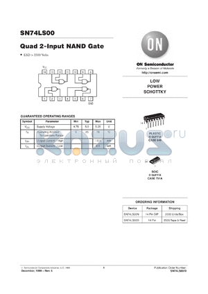 SN74LS00MEL datasheet - QUAD 2-INPUT NAND GATE