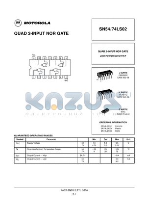 SN74LS02M datasheet - QUAD 2-INPUT NOR GATE