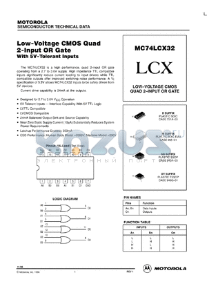 MC74LCX32DTEL datasheet - Low-Voltage CMOS Quad 2-Input OR Gate with 5V-Tolerant Inputs