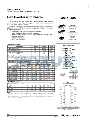 MC10H189ML1 datasheet - Hex Inverter with Enable