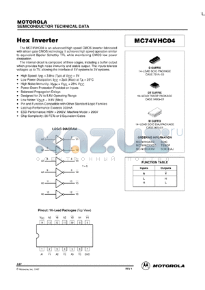 MC74VHC04DR2 datasheet - Hex Inverter