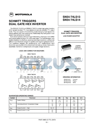 SN74LS14ML2 datasheet - SCHMITT TRIGGERS DUAL GATE/HEX INVERTER