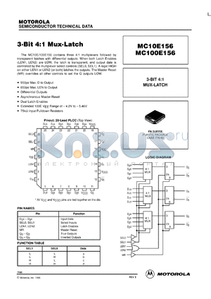 MC100E156FNR2 datasheet - 3-Bit 4:1 Mux Latch