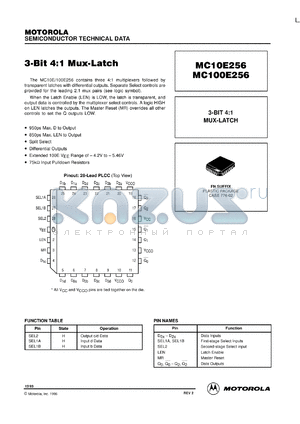 MC100E256FNR2 datasheet - 3-Bit 4:1 Mux Latch