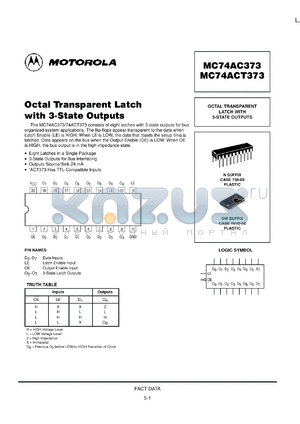 MC74AC373MR2 datasheet - Octal Transparent Latch with 3 State Outputs