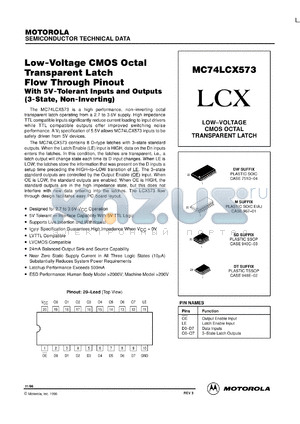 MC74LCX573ML2 datasheet - Low-Voltage CMOS Octal Transparent Latch Flow Through Pinout, 3-State, Non-Inverting with