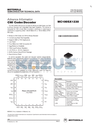 MC100SX1230FN datasheet - CMI Coder/Decoder