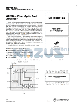 MC10SX1125DR2 datasheet - 622Mb/s Fiber Optic Post Amplifier