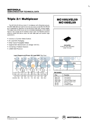 MC100EL59DWR2 datasheet - Triple 2:1 Multiplexer (3.3V)