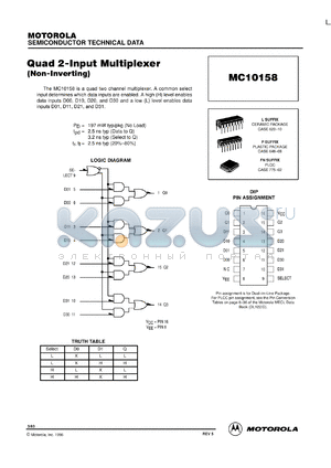 MC10158FNR2 datasheet - Quad 2-Input Multiplexer (Non-Inverting)