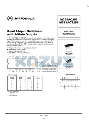 MC74AC257ML2 datasheet - Quad 2 Input Multiplexer with 3 State Outputs