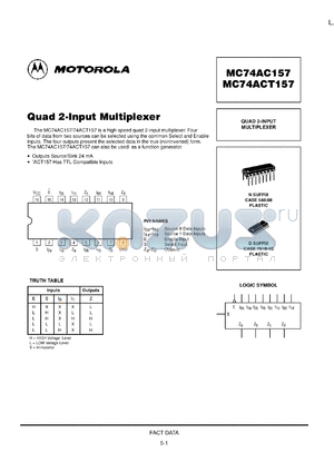 MC74ACT157ML2 datasheet - Quad 2 Input Multiplexer