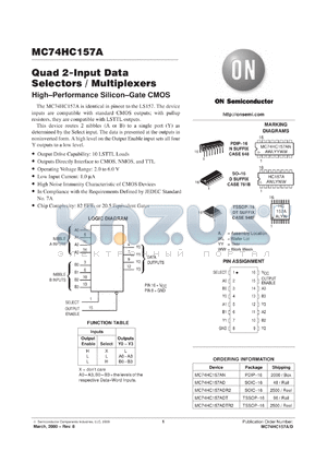 MC74HC157AFR1 datasheet - Quad 2-Input Data Selectors/Multiplexers