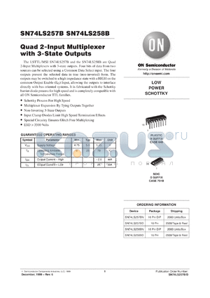 SN74LS257BDR2 datasheet - Quad 2-Input Multiplexer with 3-State Outputs