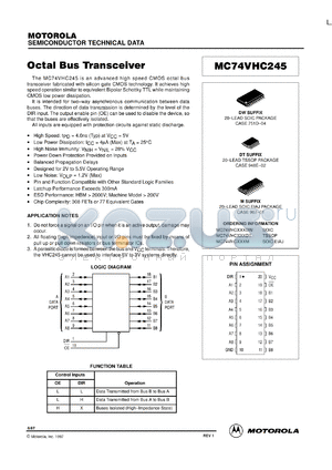 MC74VHC245MEL datasheet - Octal Bus Transceiver