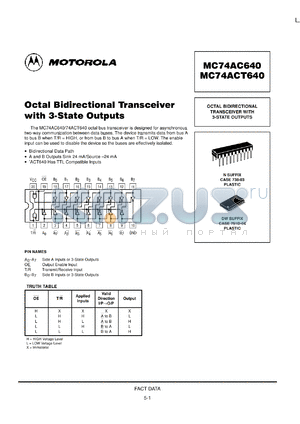 MC74ACT640M datasheet - Octal Bidirectional Transceiver with 3-State Outputs