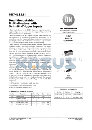 SN74LS221M datasheet - Dual Monostable Multivibrators With Schmitt-Trigger Inputs