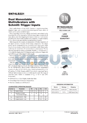 SN74LS221ML1 datasheet - Dual Monostable Multivibrators With Schmitt-Trigger Inputs
