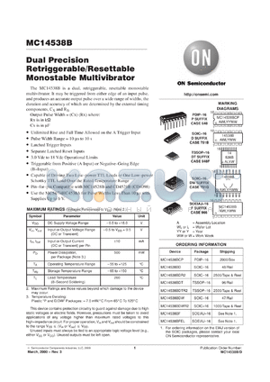 MC14538BFR1 datasheet - Dual Precision Retriggerable/Resettable Monostable Multivibrator