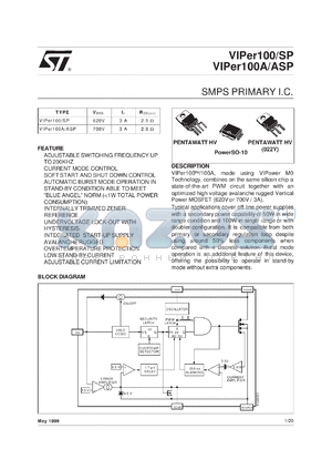 VIPER100 datasheet - SMPS PRIMARY I.C.