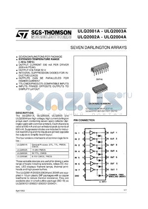 ULQ2002A datasheet - EIGHT DARLINGTON ARRAYS