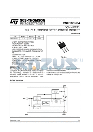 VNH100N04 datasheet - OMNIFET FULLY AUTOPROTECTED POWER MOSFET