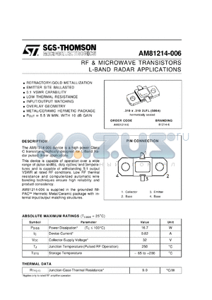 AM81214-006 datasheet - L-BAND RADAR APPLICATIONS RF & MICROWAVE TRANSISTORS