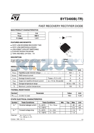 BYT3400B-TR datasheet - FAST RECOVERY RECTIFIER DIODE