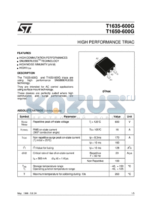 T1650-600G datasheet - HIGH PERFORMANCE TRIAC