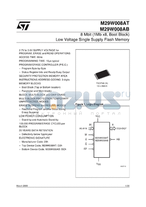 M29W008AB120N6 datasheet - 8 MBIT (1MB X8, BOOT BLOCK) LOW VOLTAGE SINGLE SUPPLY FLASH MEMORY