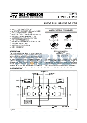 L6201 datasheet - DMOS FULL BRIDGE DRIVER