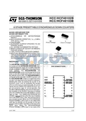 HCF40102B datasheet - 8-STAGE PRESETTABLE SYNCHRONOUS DOWN COUNTERS
