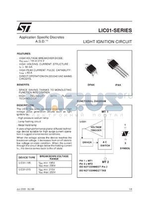 LIC01-195I datasheet - LIGHT IGNITION CIRCUIT