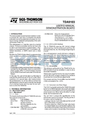 TDA9103-USER datasheet - TDA9103 USERS MANUAL DEMONSTRATION BOARD