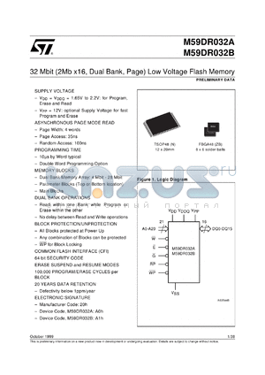 M59DR032 datasheet - 32 MBIT (2MB X16, DUAL BANK) LOW VOLTAGE FLASH MEMORY