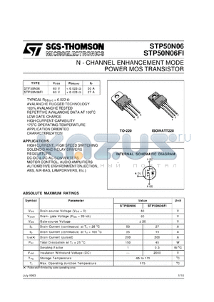 STP50N06 datasheet - N-CHANNEL ENHANCEMENT MODE POWER MOS TRANSISTORS