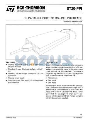 ST20-PPI-110 datasheet - PC PARALLEL PORT TO OS-LINK INTERFACE