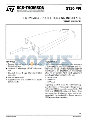 ST20-PPI-UK datasheet - PC PARALLEL PORT TO OS-LINK INTERFACE