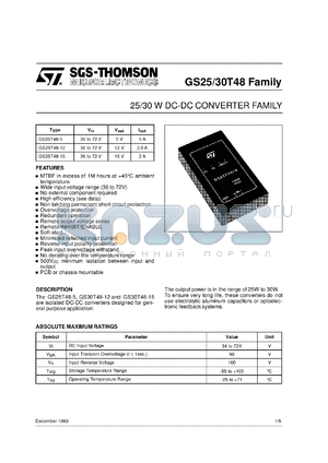 GS30T48-12 datasheet - 25 / 30 W DC-DC CONVERTER FAMILY
