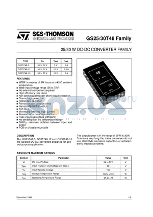 GS30T48-15 datasheet - 25 / 30 W DC-DC CONVERTER FAMILY