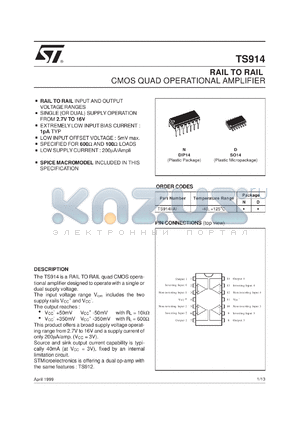 TS914BID datasheet - INPUT/OUTPUT RAIL TO RAIL QUAD CMOS OP-AMPS