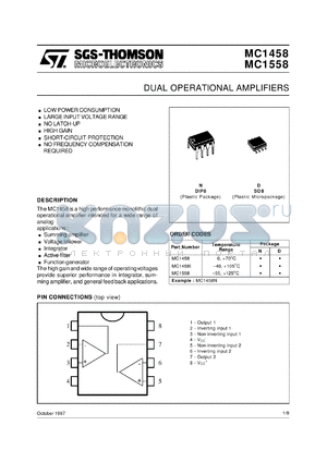 MC1458ID datasheet - DUAL OPERATIONAL AMPLIFIERS