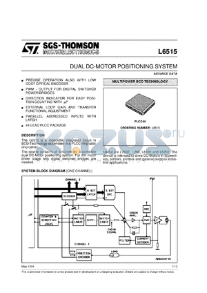 L6515 datasheet - DUAL DC-MOTOR POSITIONING SYSTEM