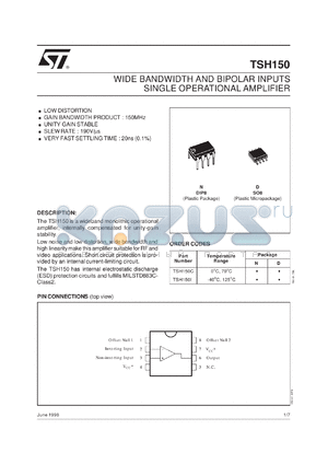 TSH150ID datasheet - WIDE BANDWIDTH AND BIPOLAR INPUTS SINGLE OPERATIONAL AMPLIFIER